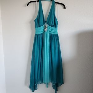 Halter Two Toned Teal handkerchief dress